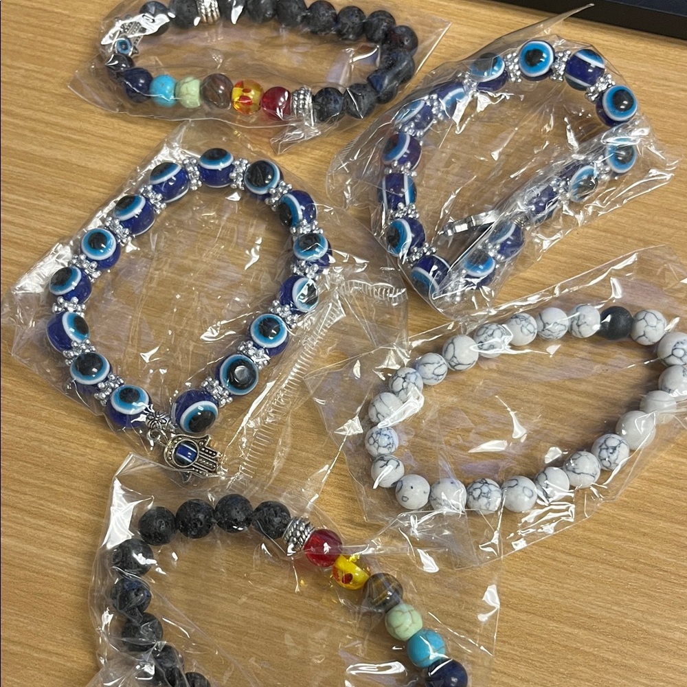 Elegant Evil Eye Bracelet Set with Blue and White Beads